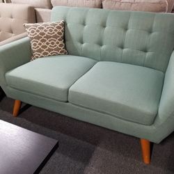 Brand New 60" Green Or Charcoal Linen Midcentury Modern Loveseat Clearance!