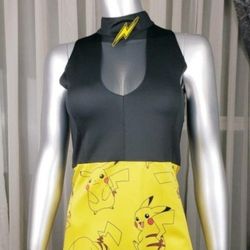 SEXY POKEMON PIKACHU PRINT BLACK & YELLOW DRESS SIZE MEDIUM $40
