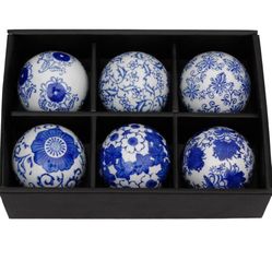 Red Lantern 4’’ Blue & White Decorative Porcelain Ball Set