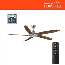 Highstone 70 in. White Color Changing Indoor/Outdoor Brushed Nickel Smart Ceiling Fan with Remote Powered by Hubspace $159 