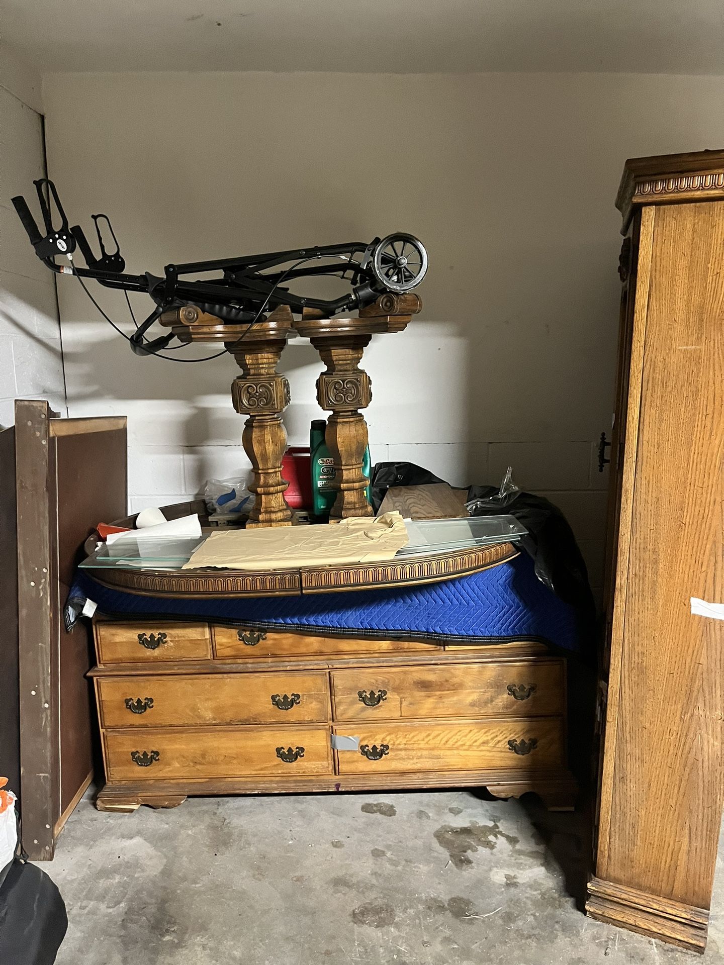 Solid Wood Furniture: 1 China Cabinet, 1 Dresser W/ Mirror Attachment, 1 Circle Table