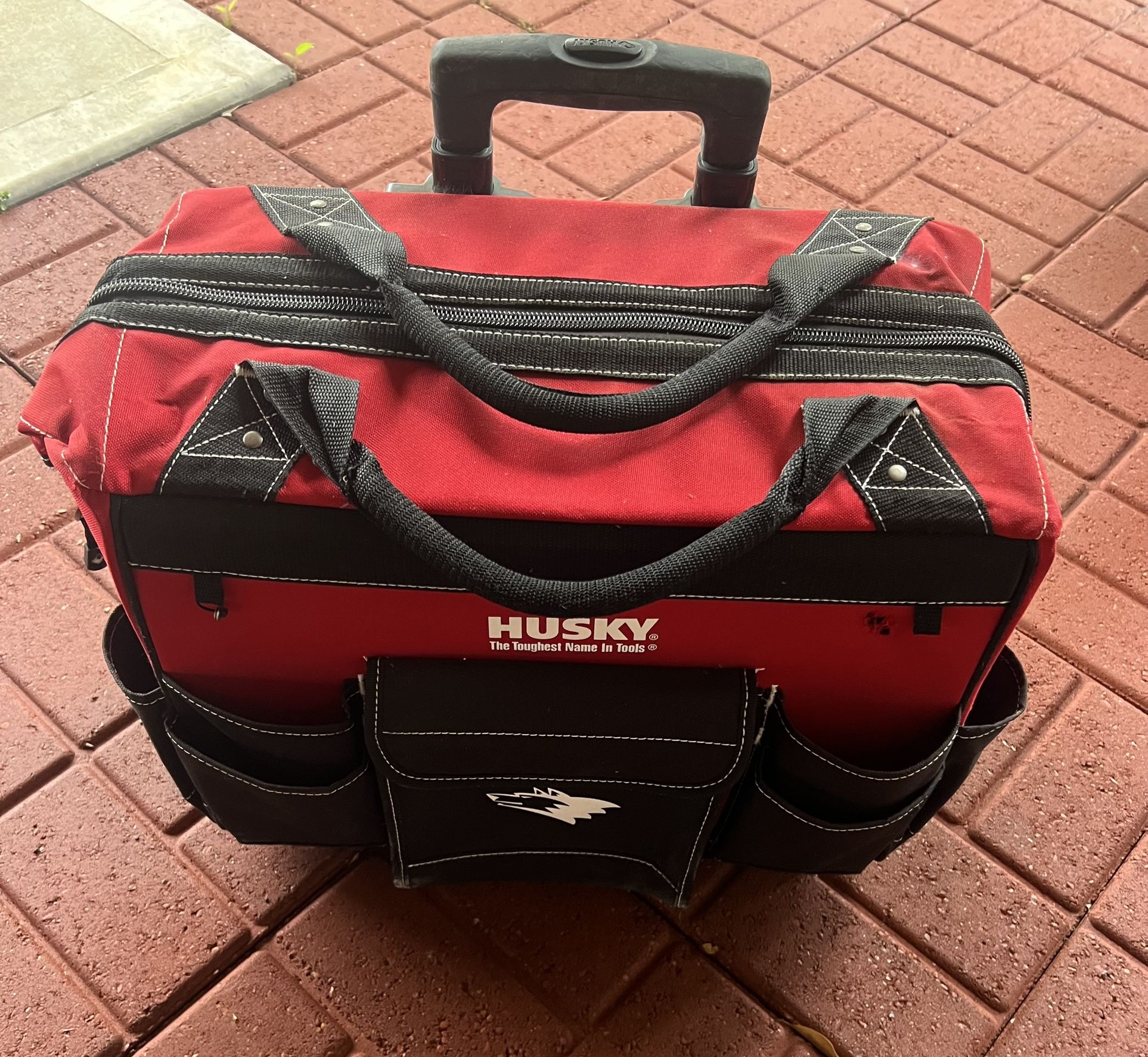 Husky 18" Red Water Resistant Contractor's Rolling Tool Tote Bag with Telescoping Handle