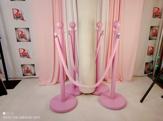 4 pink medal Stanchions two pink ropes