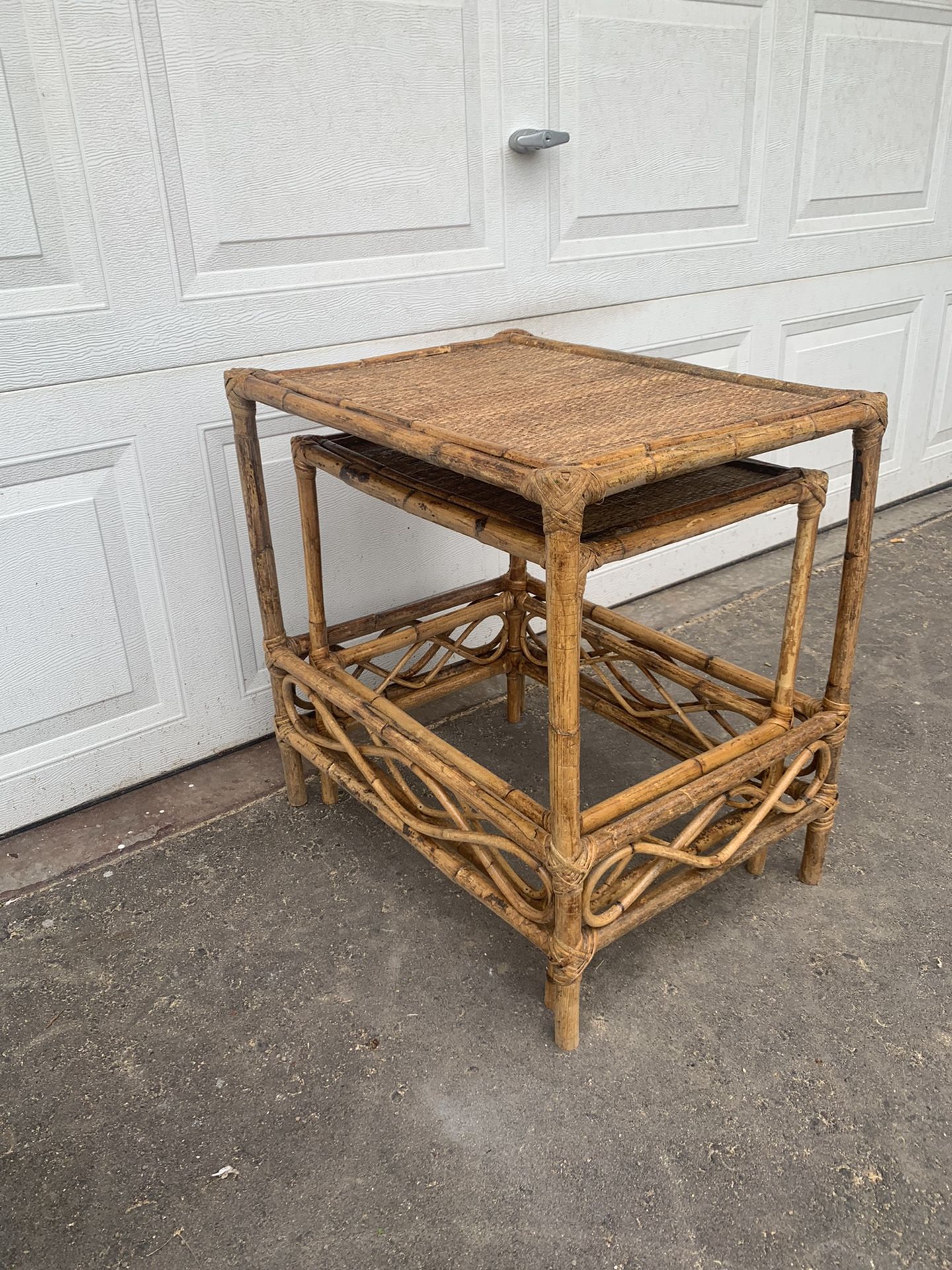 Vintage Bamboo Rattan Stackable Tables