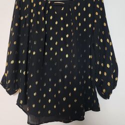 Women's Black Gold Polka Dot Blouse Size XL