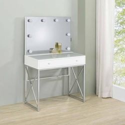 **SUPER SALE** Two Piece Vanity Set in White Wood Finish with Bright White Lights!