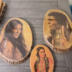 Set of 3 Native American–Style Painted Wood Art Pieces