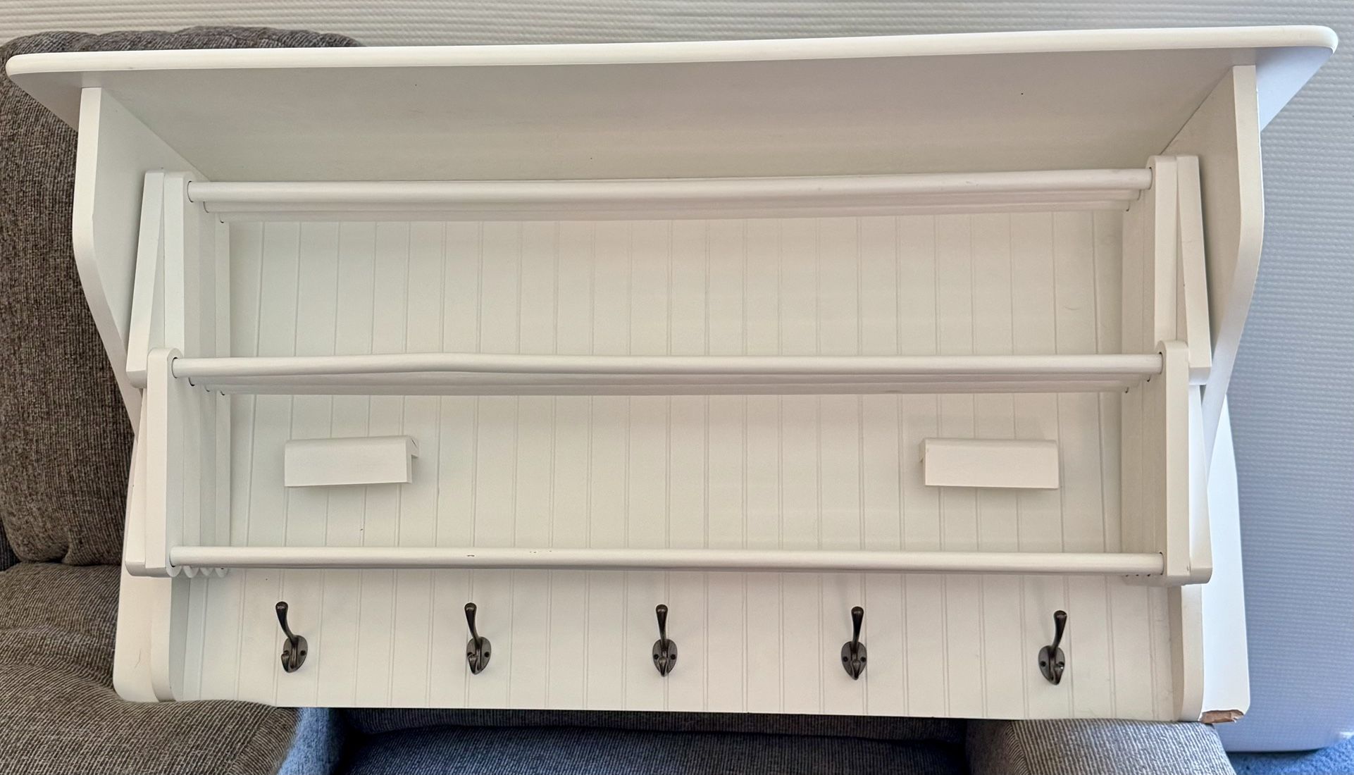 laundry dry shelf - float shelf for hang-dry - white w/ 5 hooks