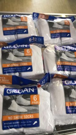 Gildan No Show Socks Color White for Men 6 Pairs Pack $3.50 each PRICE IS FIRM.
