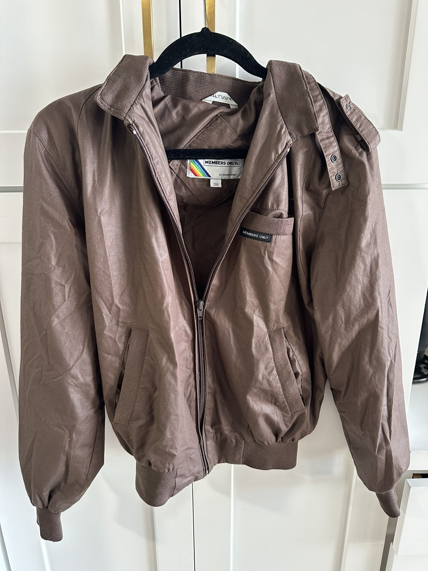 Vintage Members Only Jacket Mens 36 Bomber Windbreaker Full Zip Lightweight -Brn