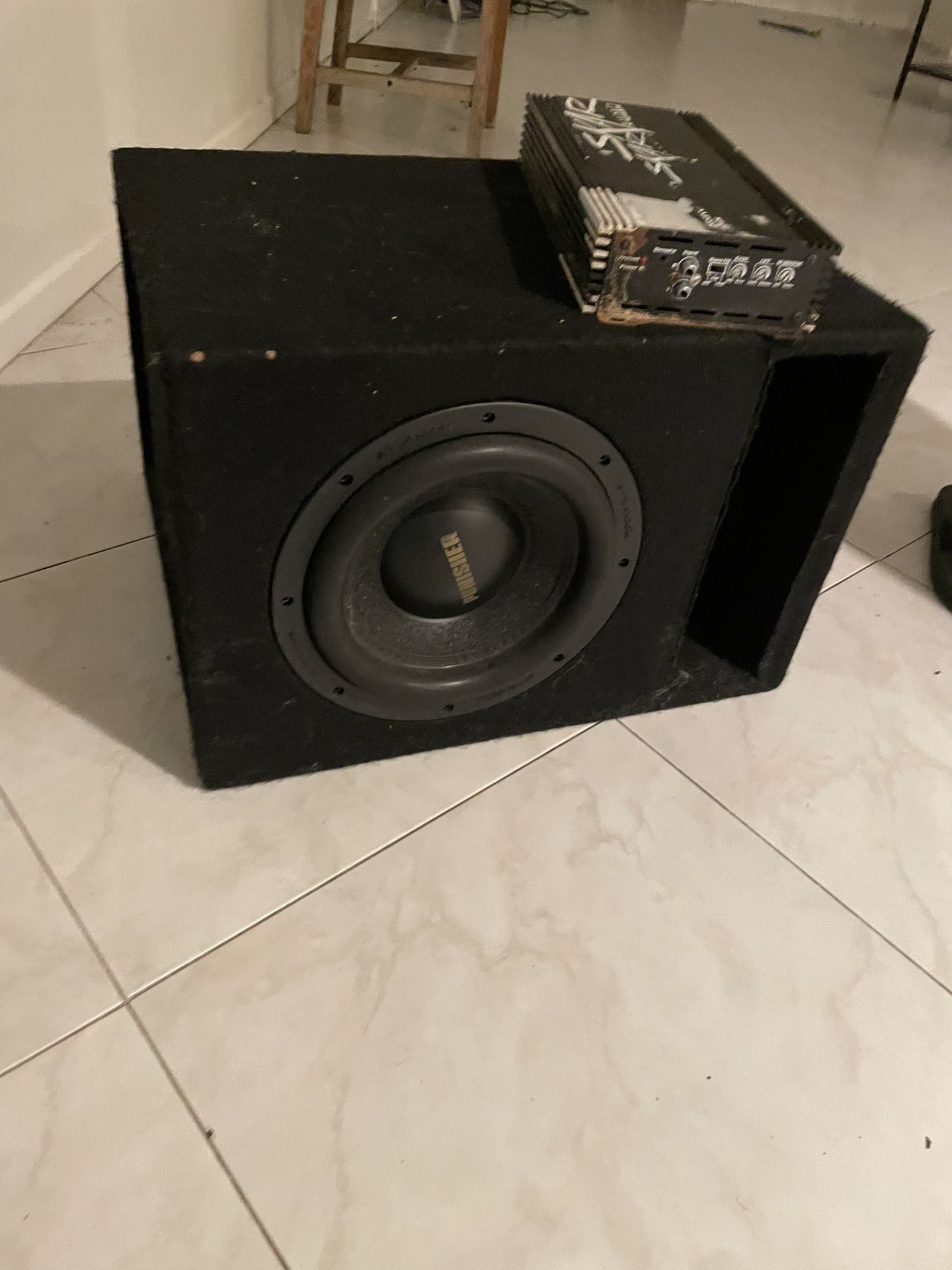 Punisher d12 Rockville sub goes up to 5k watts, in box. With 1500 watt amp.