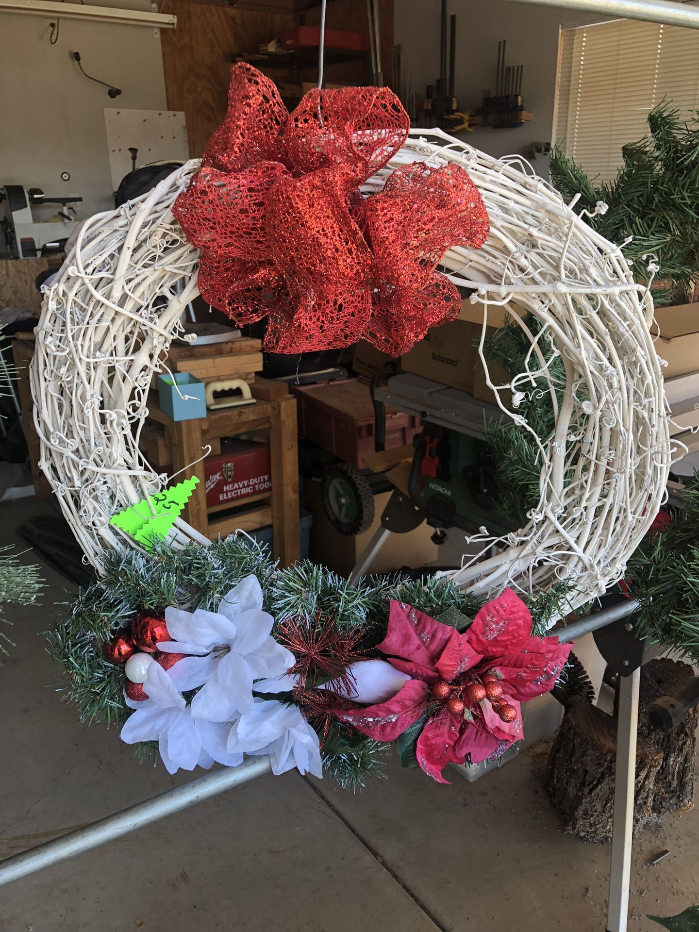 White Xmas Wreath With Poinsettias