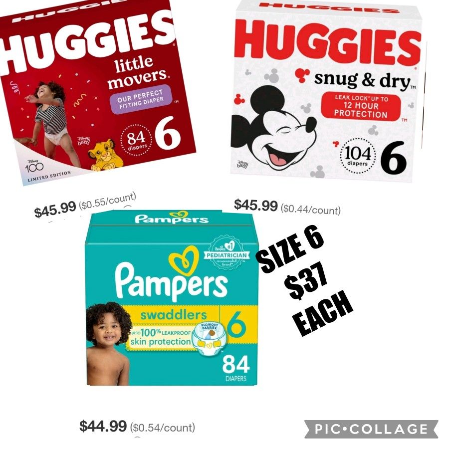 PAMPERS AND HUGGIES SIZE 6 $37 EACH