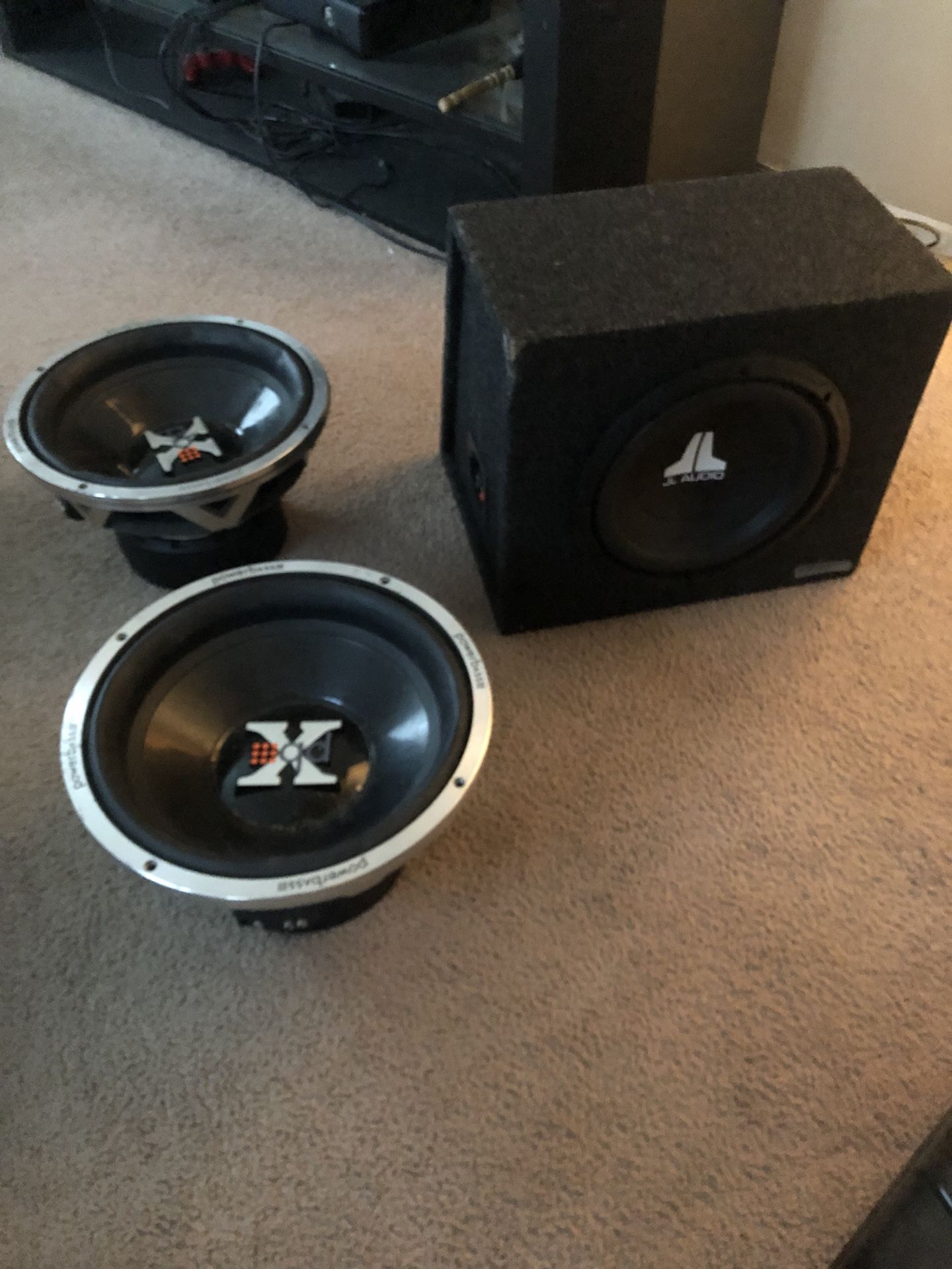 JL audio speaker 10s and powerbass 12s speakers all together