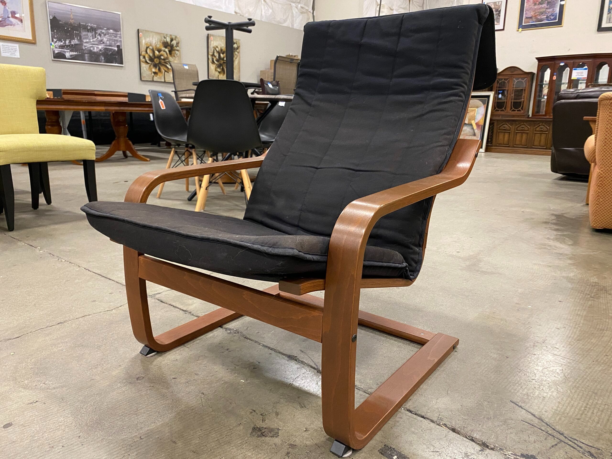 IKEA Poang Brown Arm Chair with Black Cushion