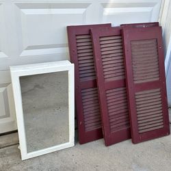 Vintage Wood Cabinet + Shutters & Mirror Bundle – Great DIY / Rustic Decor