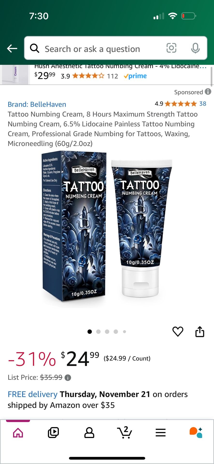 BelleHaven Tattoo Numbing Cream