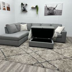 Living Spaces Grey Sectional Couch - Free Delivery