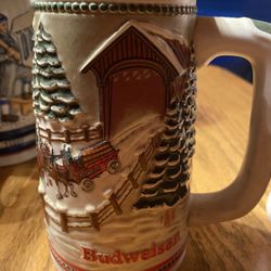 Vintage Budweiser Beer Stein - Winter Scene