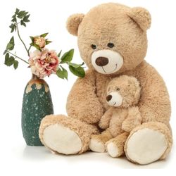  Mom and Baby Giant Teddy Bear, 39inch Soft Stuffed Animal Large Teddy Bears Plush for Baby Shower, Tan