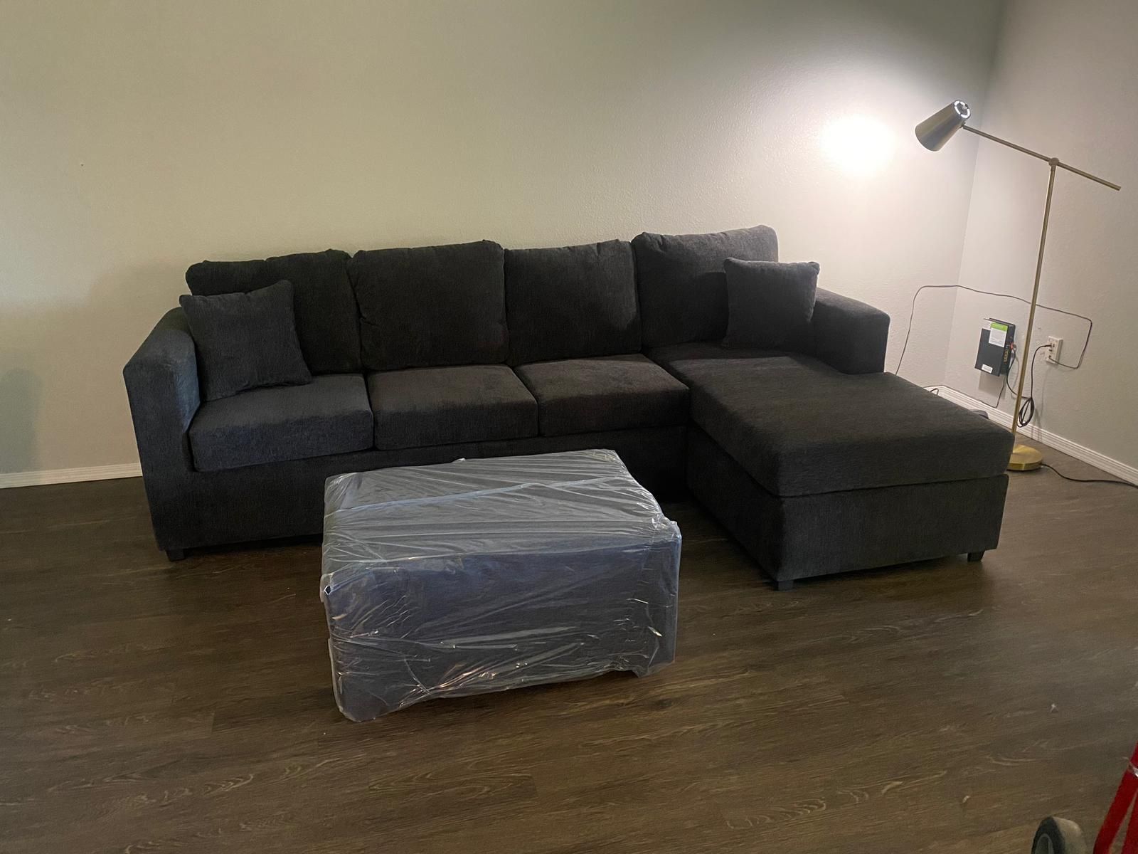 Dark Grey Sectional With free Ottoman