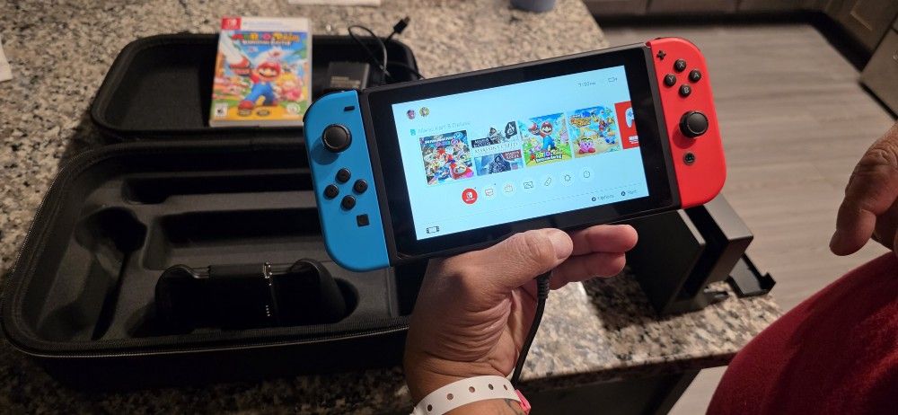Nintendo Switch With Travel Case And Acc. Plus Mario+Rabbids Kingdom Battle Game