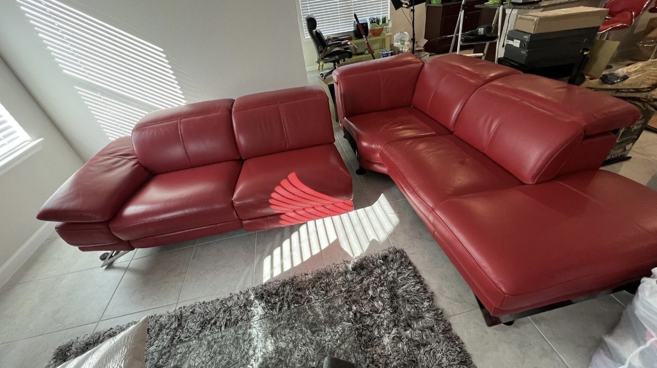 Red Leather Electric Recliner Sectional Couch