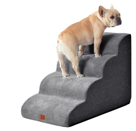 EHEYCIGA Curved Dog Stairs Ramp for High Beds 19.7" H, 4-Step Dog Steps for Small Dogs and Cats, Pet Stairs for High Bed Climbing, Non-Slip Balanced P