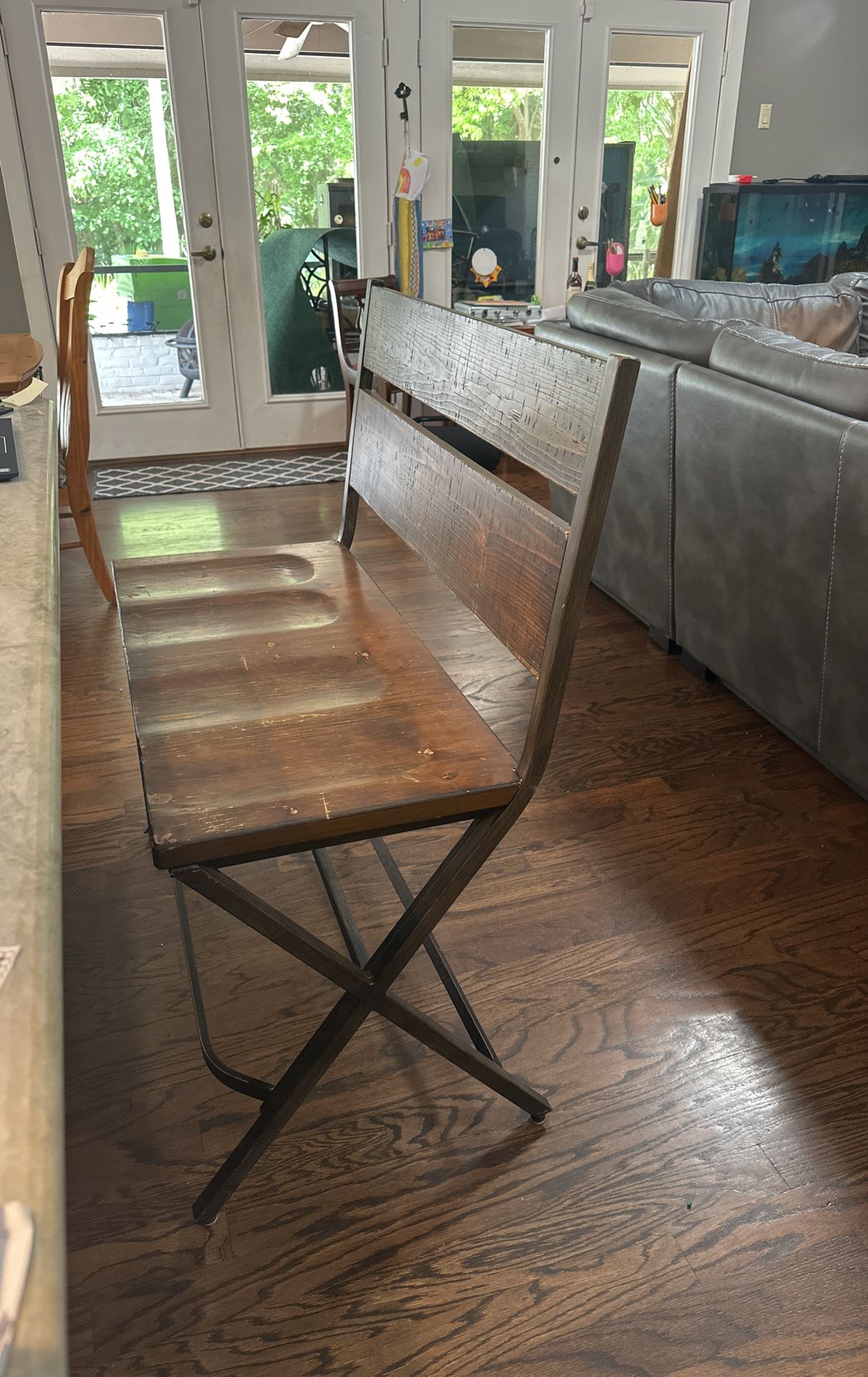 Rustic Real Wooden Bench With Iron Fixture
