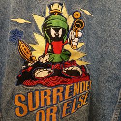 Vintage 1995 Warner Bros Marvin the Martian surrender or else embroidered denim jacket size XL
