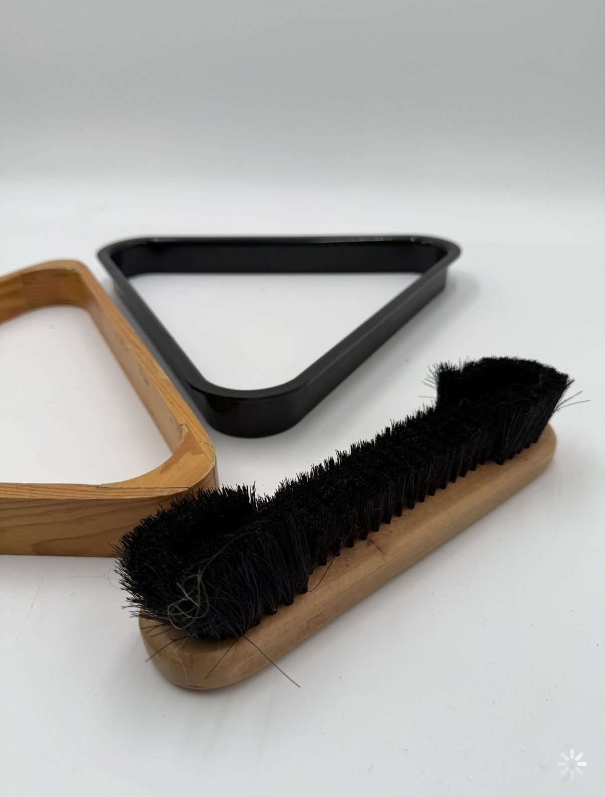 Vintage Billiard Triangle Pool Ball Rack Set - Solid Wood/ billiard table brush