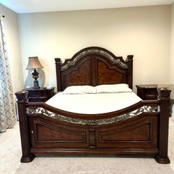 Bed set heavy wood carving, Cal king Bed, Dresser and 2 side tables