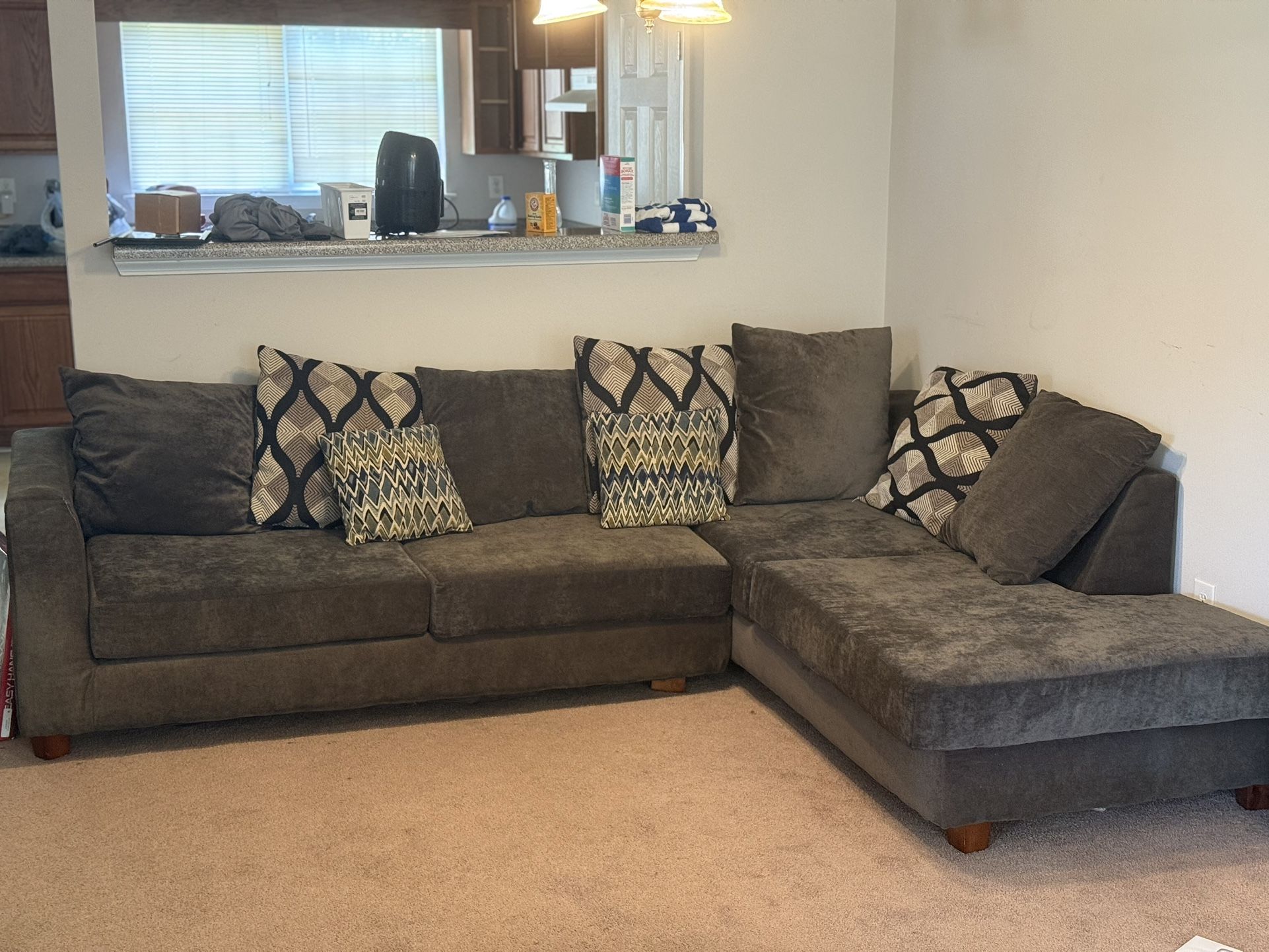 Gray Suede Sectional Couch For sale $600 OBO No Delivery Must Pick Up In Riverdale Ga
