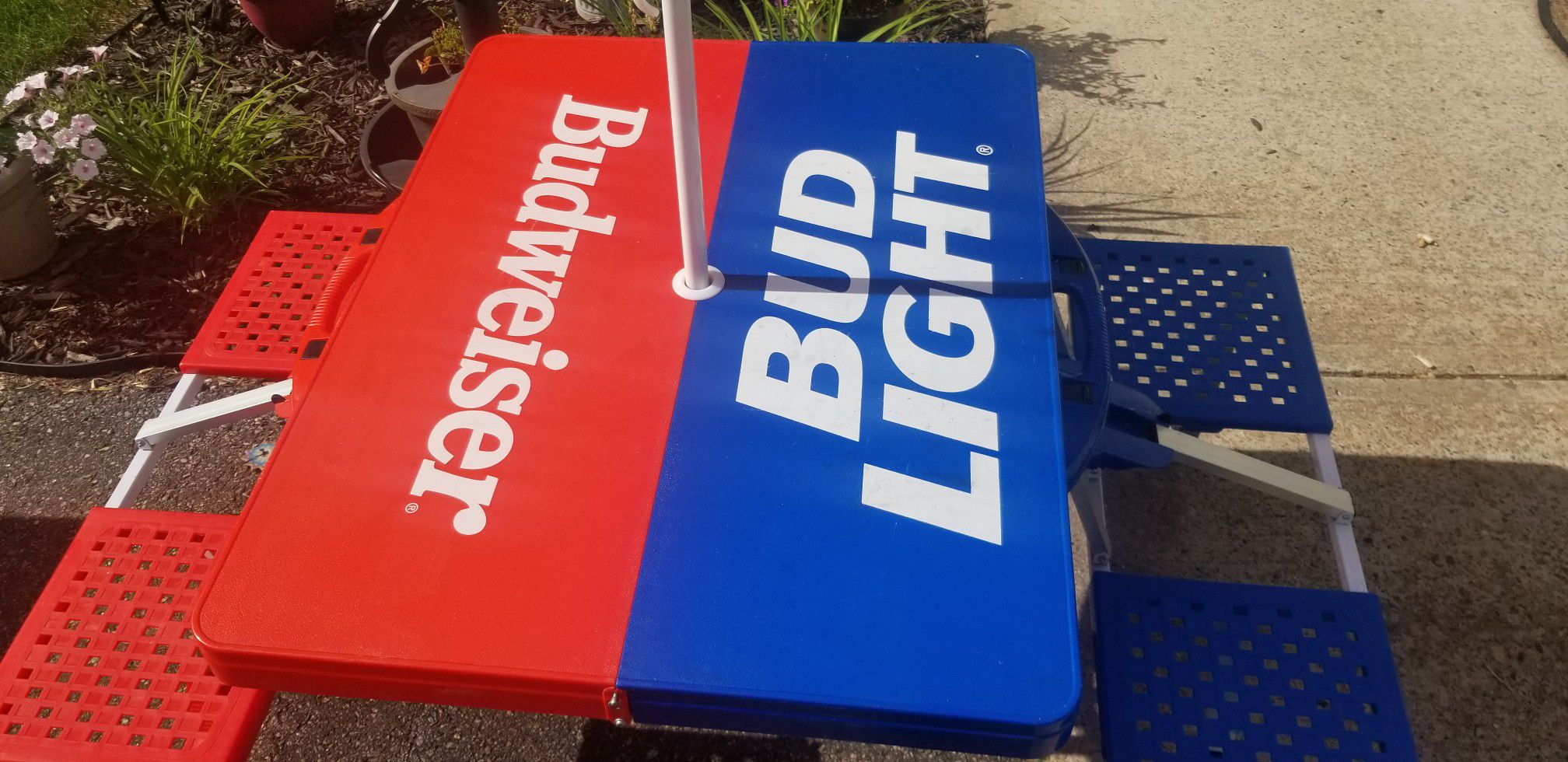 Budweiser/budlight beach party picnic table with umbrella