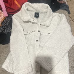 White Beige Fluffy Sweater Jacket