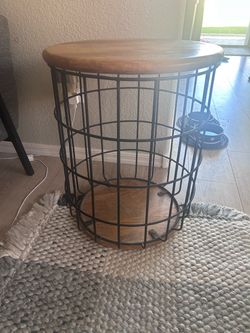 Industrial Wire Basket Side Table