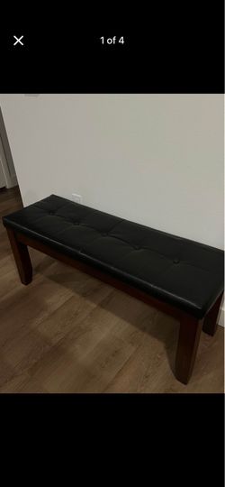 Wood Bench w/ Black Leather Padding