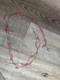 Long Pink Beaded Cord Necklace / Paula Carlotta