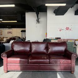 82.68“Mid-Century Modern Couch,Vintage Faux Leather 3-Seater Sofa with Nailhead Trim and Rolled Arms,Storage Box,Wood Frame for Living Room,Apartment,