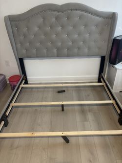 Upholstered queen size headboard, frame and box springs