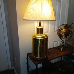 Vintage Or Antique Asian Brass Canister Etched Table Lamp Large 