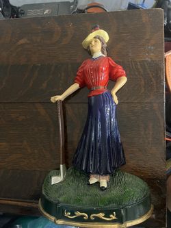 Woman Golfer Door Stop Hand Painted Cast Iron Victorian Style