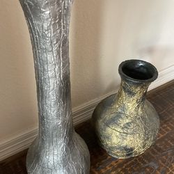 2 Vases  Silver 27” Gold 10” faux Finish