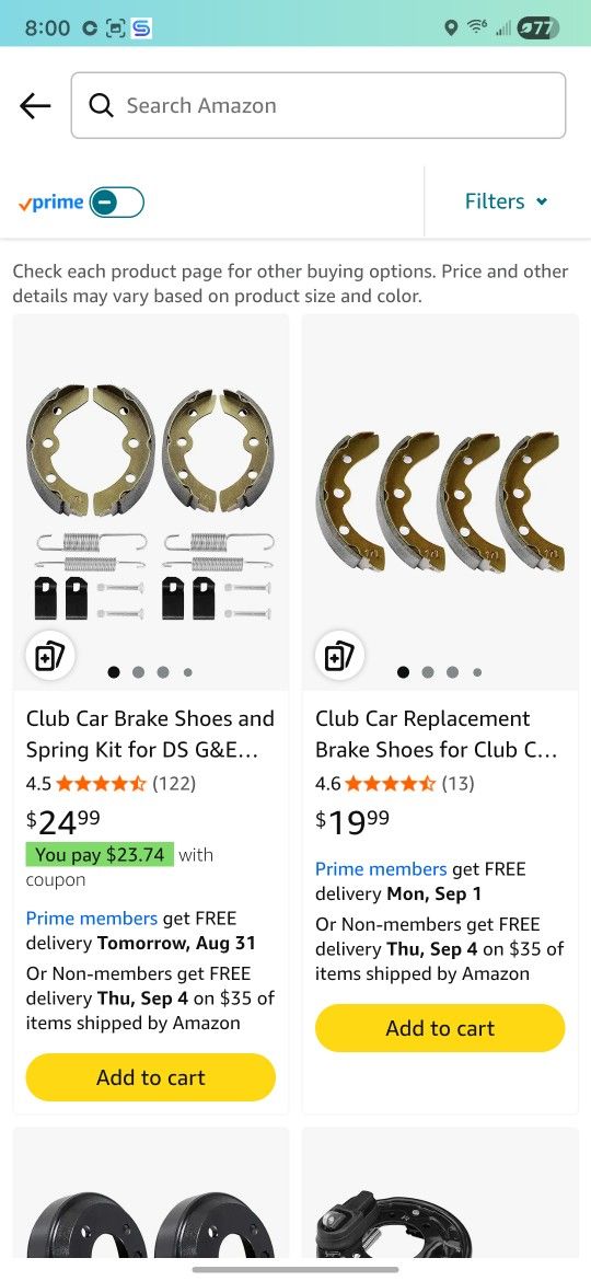 Club Car Brake Shoes and Spring Kit