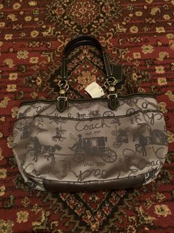 COACH Horse & Carriage Print East-West Gallery Tote Gray/Black F16563