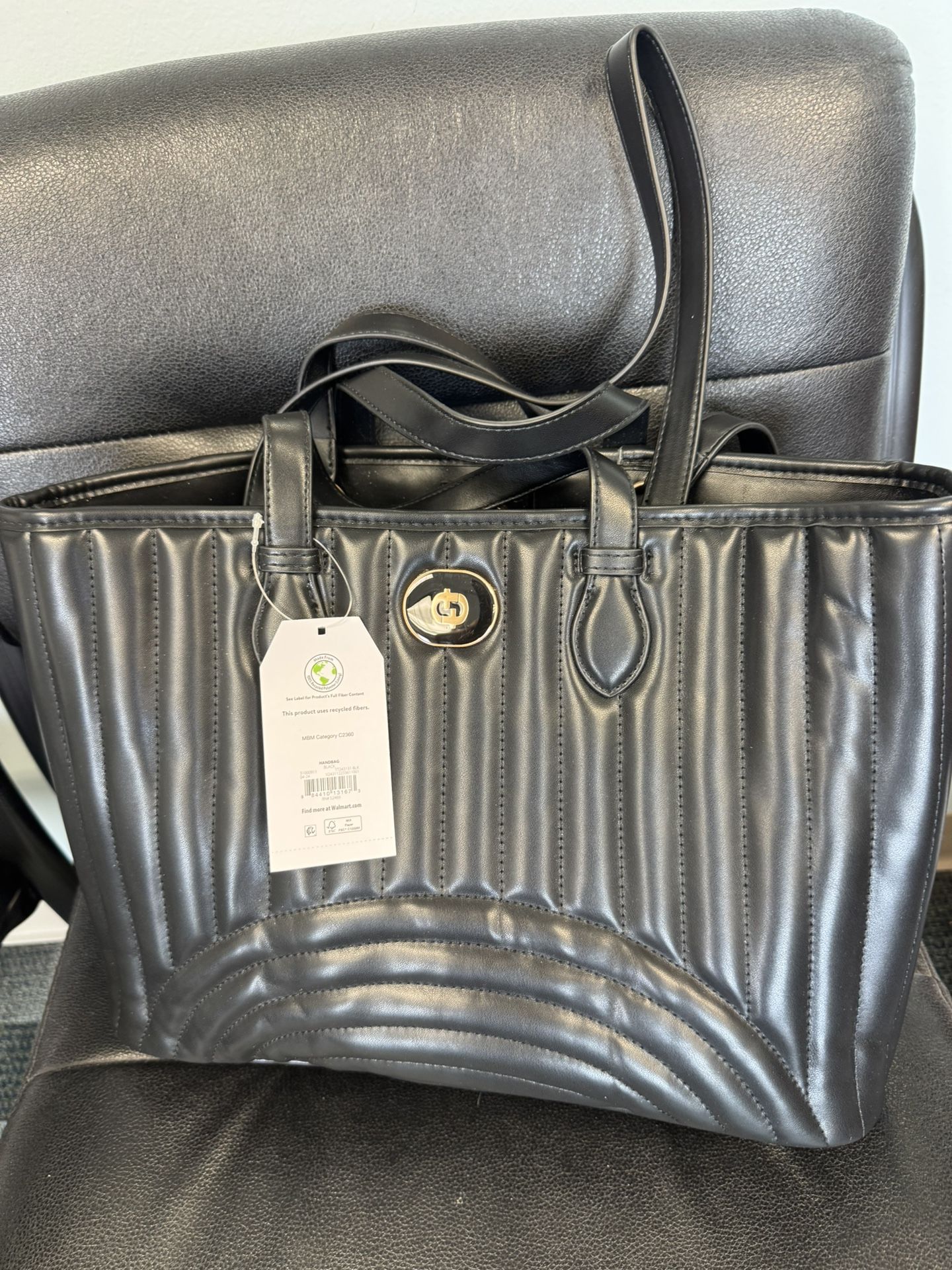 New Womens Black Tote Bag Time and Tru Women's Chloe Tote Bag, Black Quilted