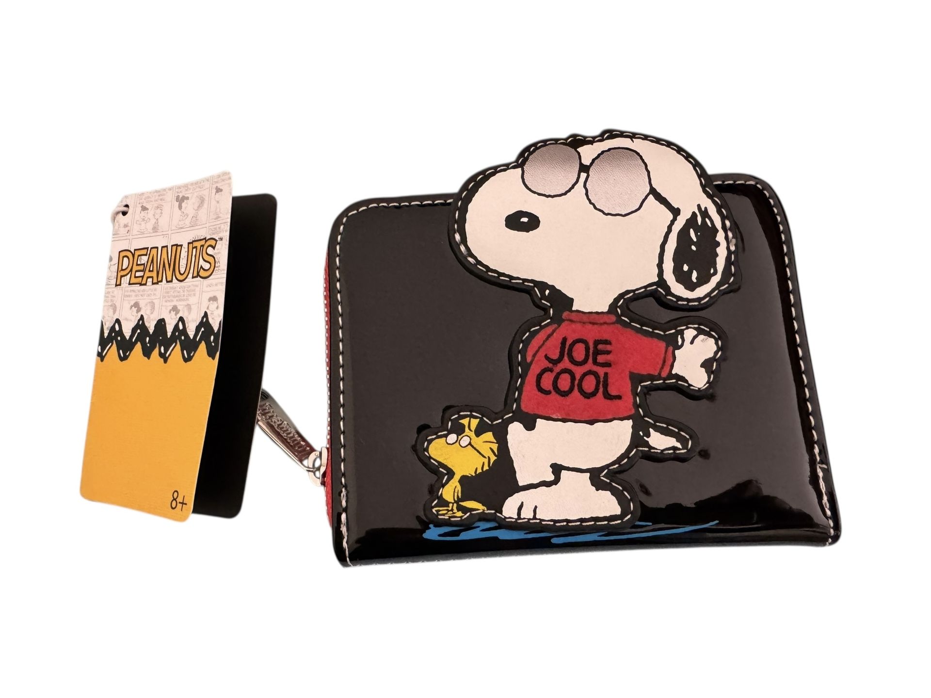 Loungefly Peanuts Snoopy Joe Cool Zip Wallet Black Patent Faux Leather Purse New