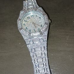 Cubic zircon Pendant and Silver Cuban Link Chain,  And A Cubic Zircon Watch