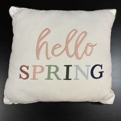Hello Spring - White Decorative Pillow 14” x 14”