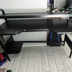 Gaming / Computer Desk with Monitor Shelf & Cup Holders - Excellent Condition